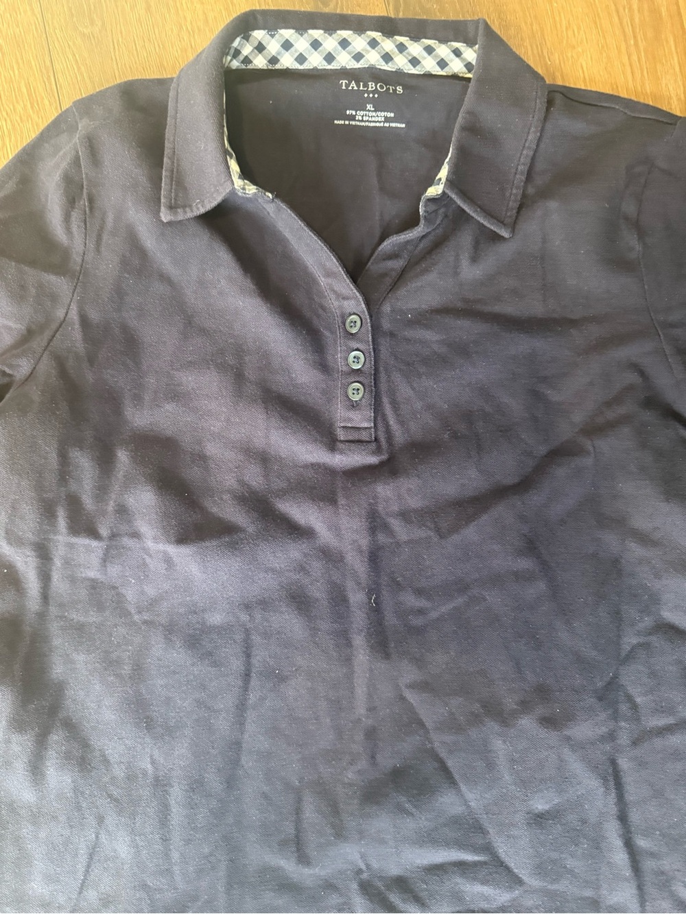 Talbots Navy Short Sleeve Polo Shirt with Contrast Trim - Picture 2 of 4